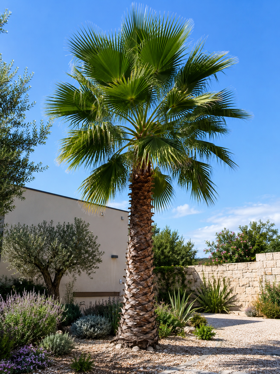 Palmier en bonne santé dans un jardin méditerranéen
